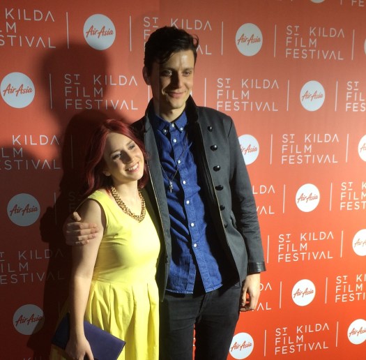 Taylor with director Logan on the red carpet at St Kilda Film Fest